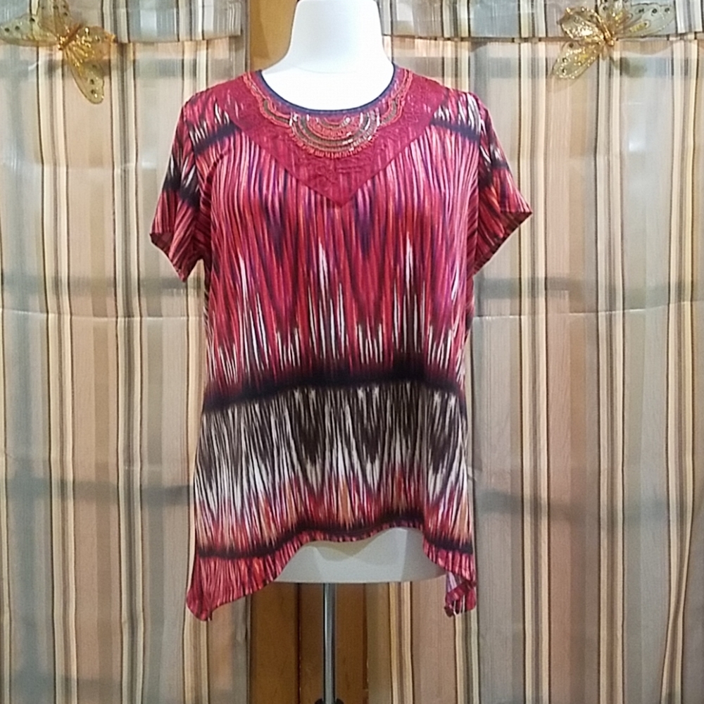 Sharkbite Tunic w/ beautiful beaded round neckline